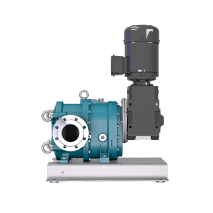 Pump with directly flanged helical bevel geared motor